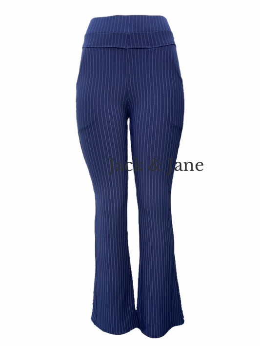 Comfybroek Flared Krijtstreep Navy