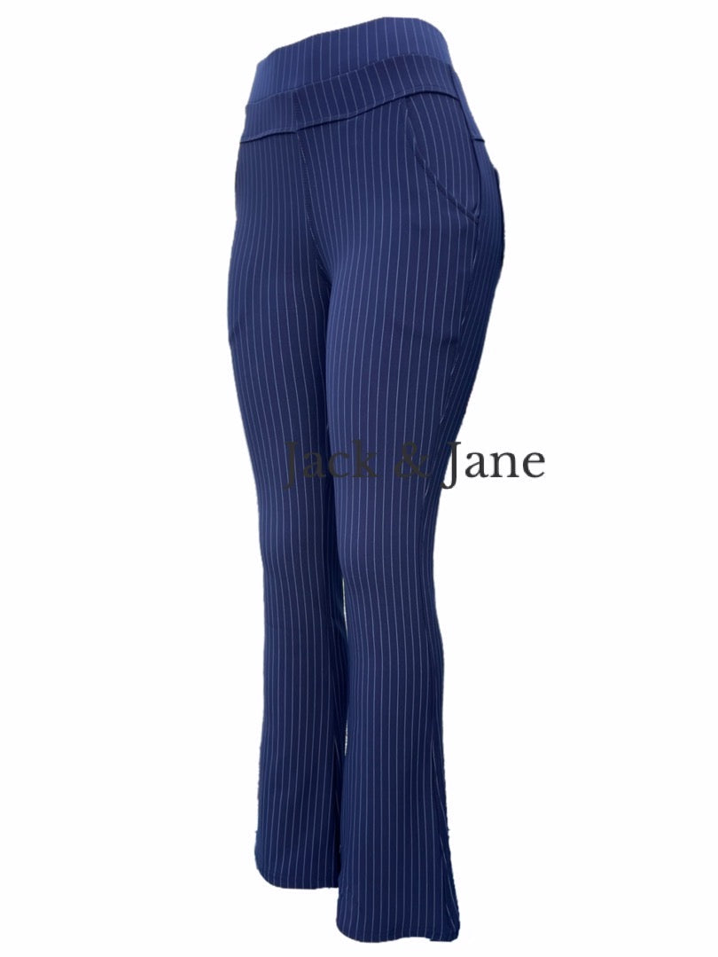 Comfybroek Flared Krijtstreep Navy