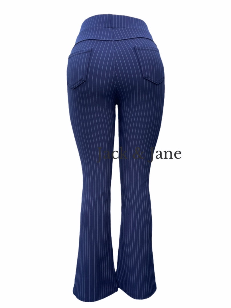 Comfybroek Flared Krijtstreep Navy